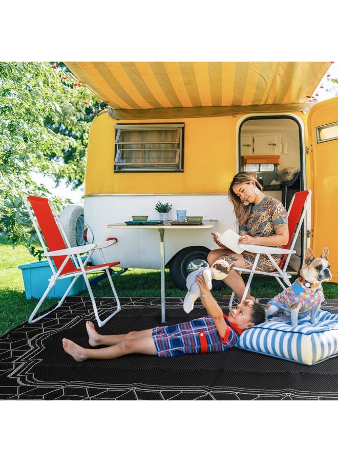 Wikiwiki Outdoor Rug, 8x10ft Waterproof Reversible Mat Indoor Outdoor Rugs Carpet, Small Area Rug Plastic Straw Rug for Patio Deck Balcony Pool RV Camping Beach Picnic, Black, Rugscape Series - Image 5