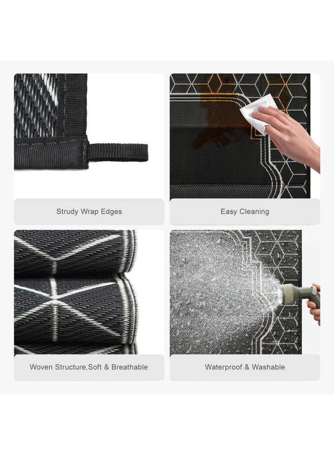 Wikiwiki Outdoor Rug, 8x10ft Waterproof Reversible Mat Indoor Outdoor Rugs Carpet, Small Area Rug Plastic Straw Rug for Patio Deck Balcony Pool RV Camping Beach Picnic, Black, Rugscape Series - Image 4