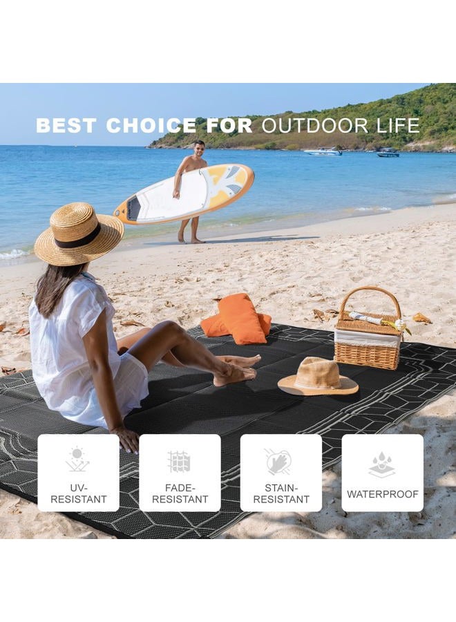 Wikiwiki Outdoor Rug, 8x10ft Waterproof Reversible Mat Indoor Outdoor Rugs Carpet, Small Area Rug Plastic Straw Rug for Patio Deck Balcony Pool RV Camping Beach Picnic, Black, Rugscape Series - Image 3
