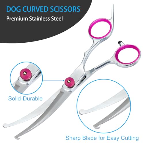 lengnoyp 5 in 1 Premium Dog Grooming Scissors, Professional Dog Scissors for Grooming with Safety Round Tips, Lengnoyp Stainless Steel Thinning Shears, Pet Cat Shears for Grooming Kit, Pink - Image 4