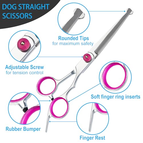 lengnoyp 5 in 1 Premium Dog Grooming Scissors, Professional Dog Scissors for Grooming with Safety Round Tips, Lengnoyp Stainless Steel Thinning Shears, Pet Cat Shears for Grooming Kit, Pink - Image 3