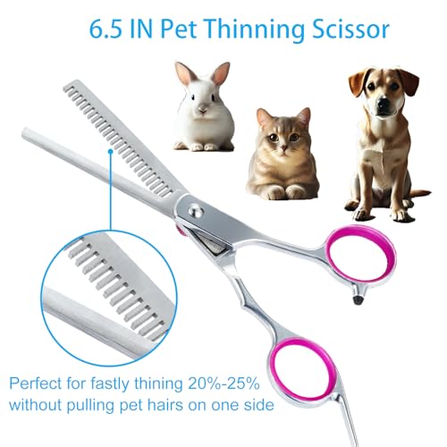 lengnoyp 5 in 1 Premium Dog Grooming Scissors, Professional Dog Scissors for Grooming with Safety Round Tips, Lengnoyp Stainless Steel Thinning Shears, Pet Cat Shears for Grooming Kit, Pink - Image 5