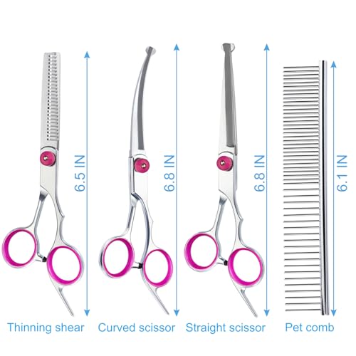 lengnoyp 5 in 1 Premium Dog Grooming Scissors, Professional Dog Scissors for Grooming with Safety Round Tips, Lengnoyp Stainless Steel Thinning Shears, Pet Cat Shears for Grooming Kit, Pink - Image 2