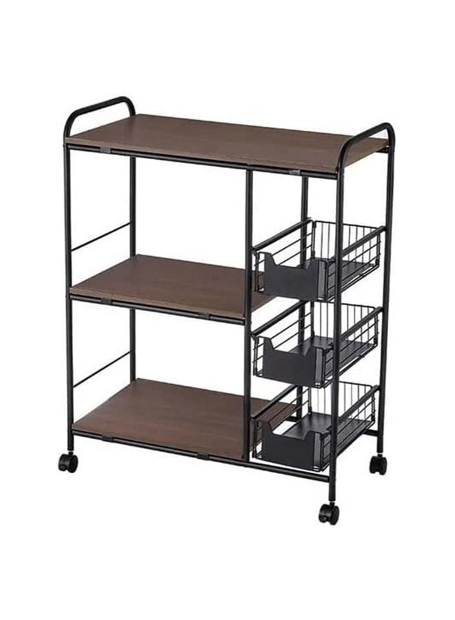 ياميم رف مطبخ عربة مطبخ تخزين متعدد الطبقات مع سلال شبكية منزلقة بعجلات عربة منزلية متعددة الوظائف رف أدوات عتيق لأواني التوابل والميكروويف (3-TIER) - Image 1