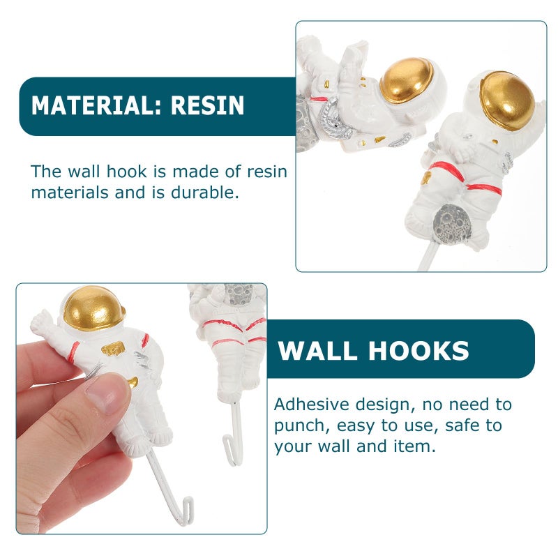 Astronaut Shaped Sticky Wall Hooks 4pcs Set Strong Adhesive for Coat Towel in Bathroom Bedroom - Image 4
