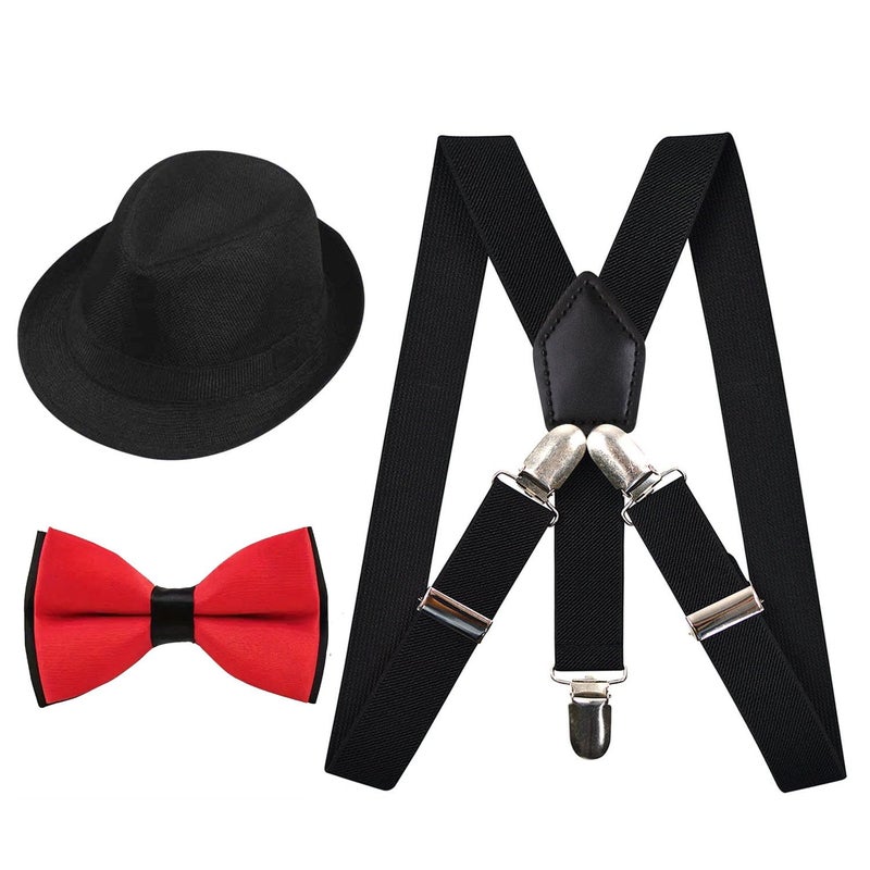 RR DESIGN Store RR DESIGN Tuxedo Suspender and Bow Tie Set with Matched Hat for Kids 1yrs to 5yrs - Image 1