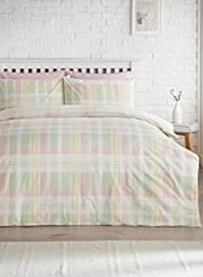 Matalan Reversible Check Print Duvet Set, Single Size, Multi Color