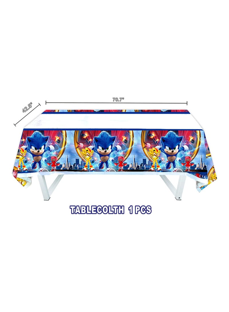 Sonic Birthday Party Decorations Sonic Party Supplies For Birthday Theme Party Decoration Set Table cover Plates Paper cups Straws Spoon Fork Napkin for Birthday Party Favors.