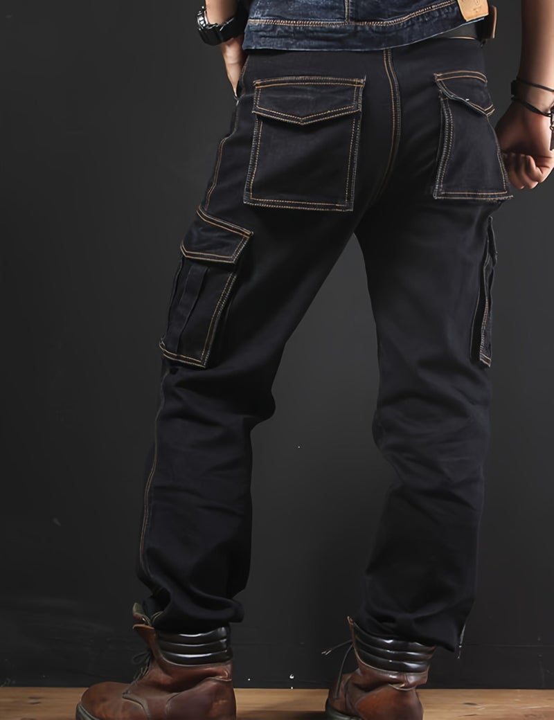 Yeokou Men's Casual Loose Hip Hop Denim Work Pants Jeans with Cargo Pockets(Black-30) - Image 4