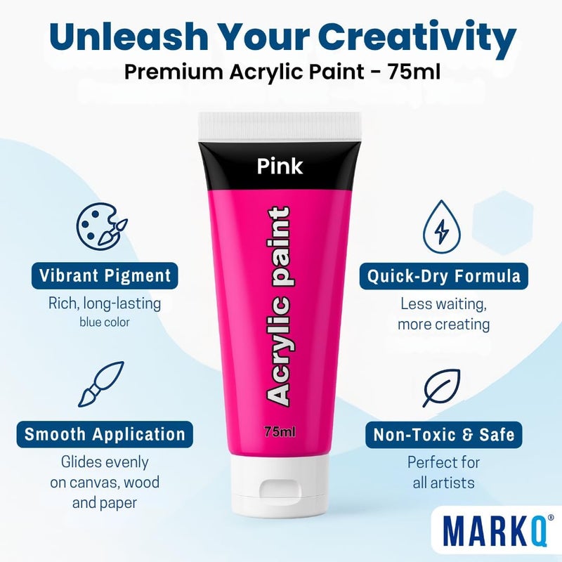MARKQ Acrylic Paint 75 ml Tube – Rich, Highly Pigmented Non-Toxic Artist Colors | 10 Vibrant Colors for DIY Crafts, Canvas, Paper, Wood, Fabric, and Art Projects (Pink) - Image 1