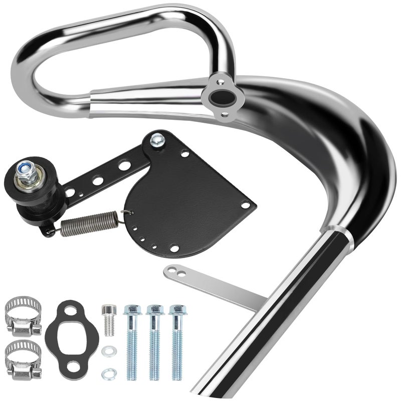 YOXUFA Chrome Exhaust Pipe Muffler Expansion Chamber Gasket Chain Tensioner Adjuster Assembly for 49cc 50cc 66cc 80cc 100cc 2Stroke YD100 PK80 Motorized Bike Bicycle Gas Motor Engine Parts Silver