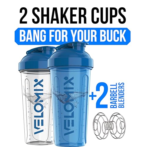 VELOMIX 2 Pack 28 oz Protein Shaker Bottles for Protein Mixes 2x Wire Whisk Leak Proof Shaker Cups for Protein Shakes Protein Shaker Bottle Pack Shakers for Protein ShakesBlueTransparent - Image 5