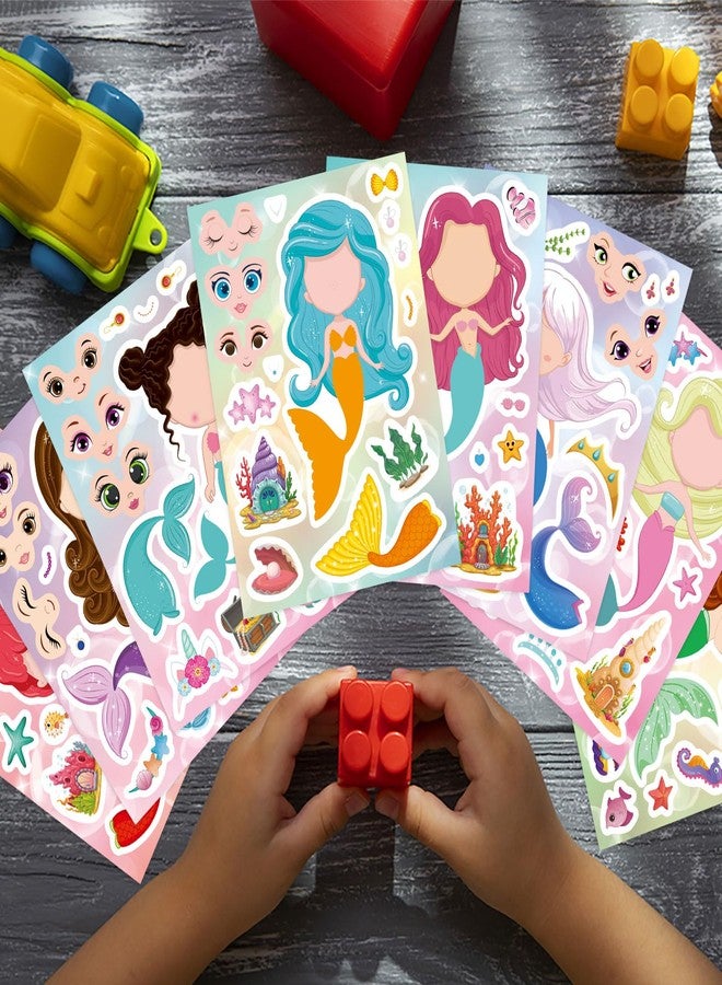 OTAITY 32 Sheets Mermaid Stickers for Kids, Make Your Own Sticker, Mermaid Make a Face Stickers for Kids Party Favors, Classroom Teacher Rewards, Art Craft Supplies - Image 5