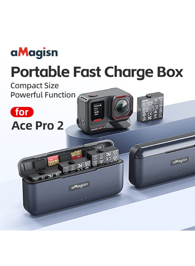 aMagisn Fast Charging Case for Insta360 Ace Pro2 Battery – USB-C PD3.0 Support, Smart MCU Power Control, Storage for MicroSD & Batteries, Magnetic Lid, Compact & Protected Travel Charger  - Image 2