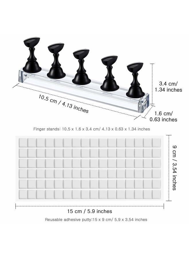 Blulu 2 Set Acrylic Nail Design Practice Stands - Magnetic Nail Holders & Display Stands - DIY Crystal Holders - 96 Pieces White Reusable Adhesive Putty (Black) - Image 4