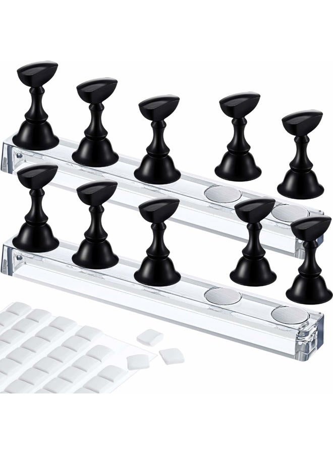 Blulu 2 Set Acrylic Nail Design Practice Stands - Magnetic Nail Holders & Display Stands - DIY Crystal Holders - 96 Pieces White Reusable Adhesive Putty (Black) - Image 1