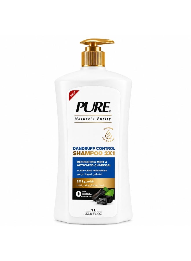 Pure Nature's Purity 2-in-1 Charcoal & Mint Shampoo with Refreshing Mint and Activated Charcoal, 1 Liter with Pump - Image 1