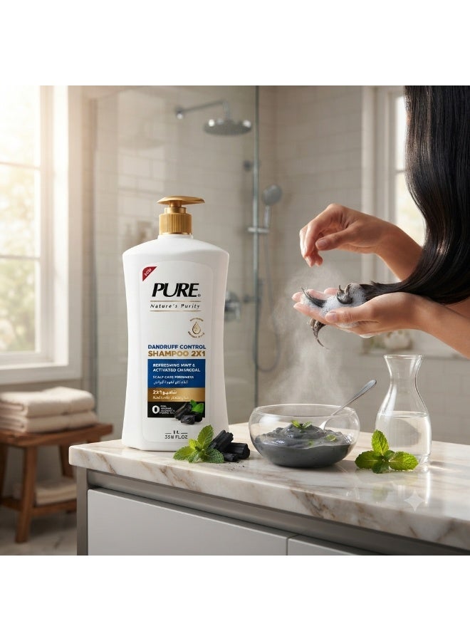 Pure Nature's Purity 2-in-1 Charcoal & Mint Shampoo with Refreshing Mint and Activated Charcoal, 1 Liter with Pump - Image 2