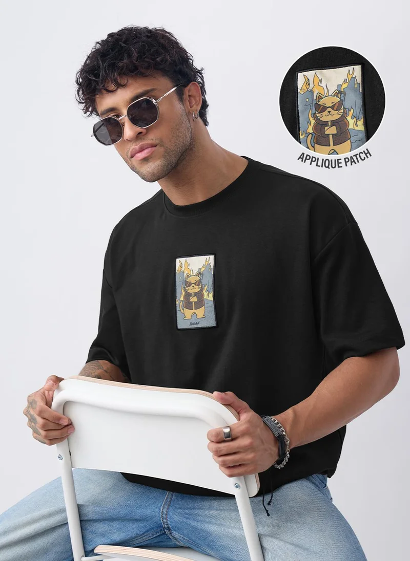 The Souled Store  The Souled Store Oversized T-Shirt: Don't Give Men and Boys Short Sleeves Round Neck Graphic Printed Casual T-Shirt for Men | Best Price UAE