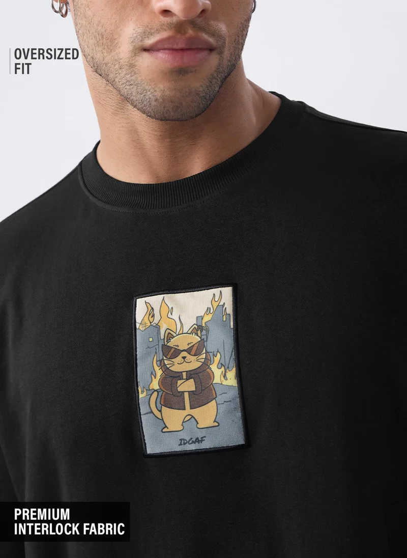 The Souled Store Oversized T-Shirt: Don't Give Men and Boys Short Sleeves Round Neck Graphic Printed Casual T-Shirt