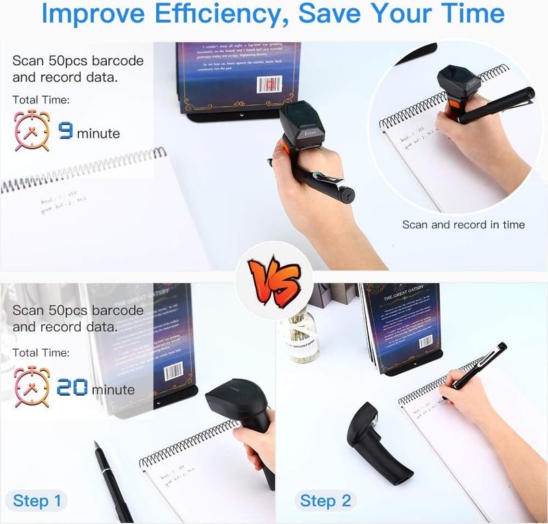 EYOYO 2D Finger Ring Barcode Scanner, Mini Wearable 3-in-1 USB Wired & 2.4G Wireless & Bluetooth Scanner, Image 1D QR Bar Code Reader PDF417 Data Matrix Screen Scan for iPad, Smartphone, PC - Image 3