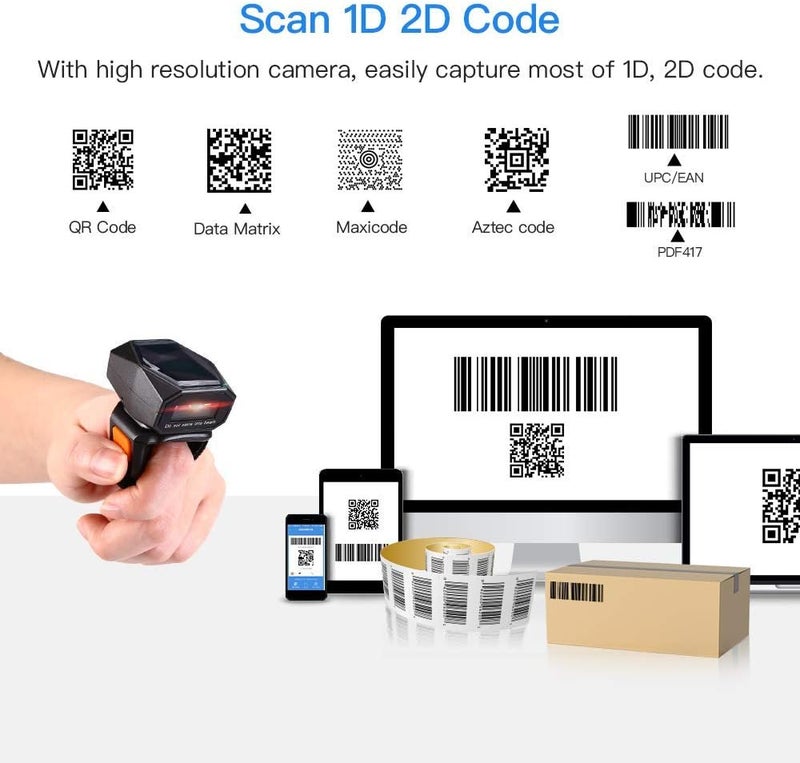 EYOYO 2D Finger Ring Barcode Scanner, Mini Wearable 3-in-1 USB Wired & 2.4G Wireless & Bluetooth Scanner, Image 1D QR Bar Code Reader PDF417 Data Matrix Screen Scan for iPad, Smartphone, PC - Image 5