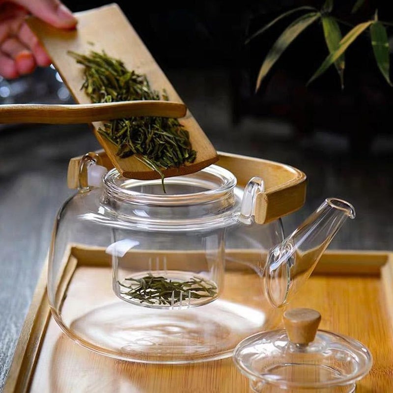ConvertKitchen Borosilicate Glass Tea Brewing PotTea KettleCoffee PotTea PotGreen Tea PotInfuserJug Gas Induction Microwave Safe Heat Resistance with Bamboo Handle and Bamboo Knob 900ml - Image 5
