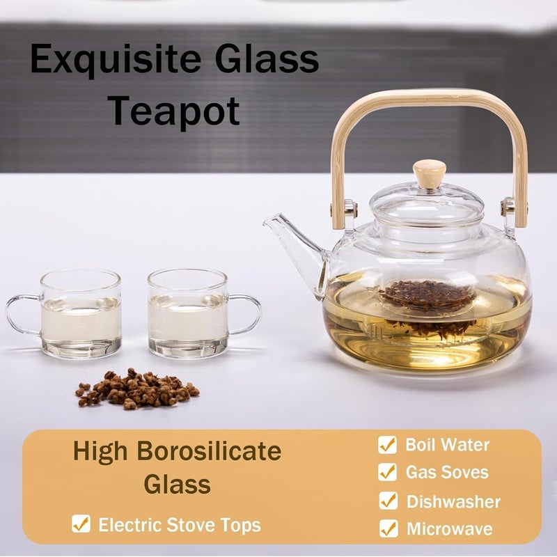 ConvertKitchen Borosilicate Glass Tea Brewing PotTea KettleCoffee PotTea PotGreen Tea PotInfuserJug Gas Induction Microwave Safe Heat Resistance with Bamboo Handle and Bamboo Knob 900ml - Image 3