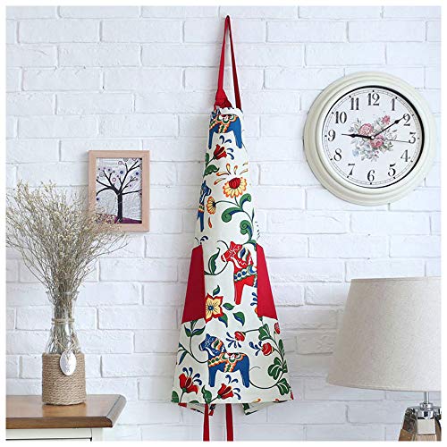 Love Potato Cute Cartoon Dala Horse Design Adjustable Kitchen Cooking Apron for Women with 2 Pockets, Red - Image 2