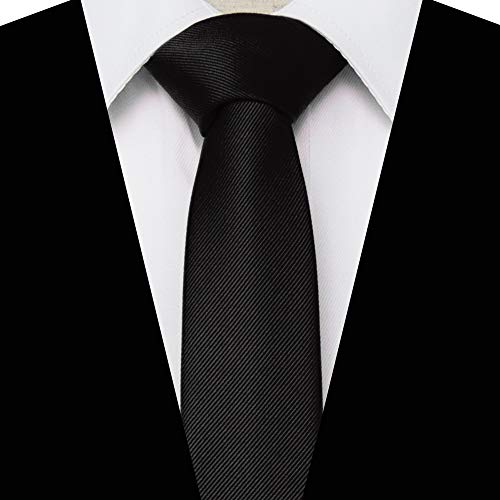 RBOCOTT 2.4" Black Skinny Tie for Men Silk Wedding Business Slim Necktie(9) - Image 2