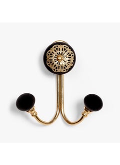 Casa Decor CASADECOR Metal and Ceramic Black Beauty Dual Filigree Hooks Wall Hangers Hangings Cloth Hanger Door Hanger Robe Hooks Antique Hooks Key Holder for Office Wall  - Image 1
