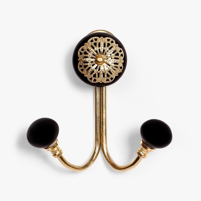 Casa Decor CASADECOR Metal and Ceramic Black Beauty Dual Filigree Hooks Wall Hangers Hangings Cloth Hanger Door Hanger Robe Hooks Antique Hooks Key Holder for Office Wall  - Image 1