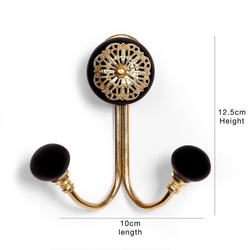 Casa Decor CASADECOR Metal and Ceramic Black Beauty Dual Filigree Hooks Wall Hangers Hangings Cloth Hanger Door Hanger Robe Hooks Antique Hooks Key Holder for Office Wall  - Image 5