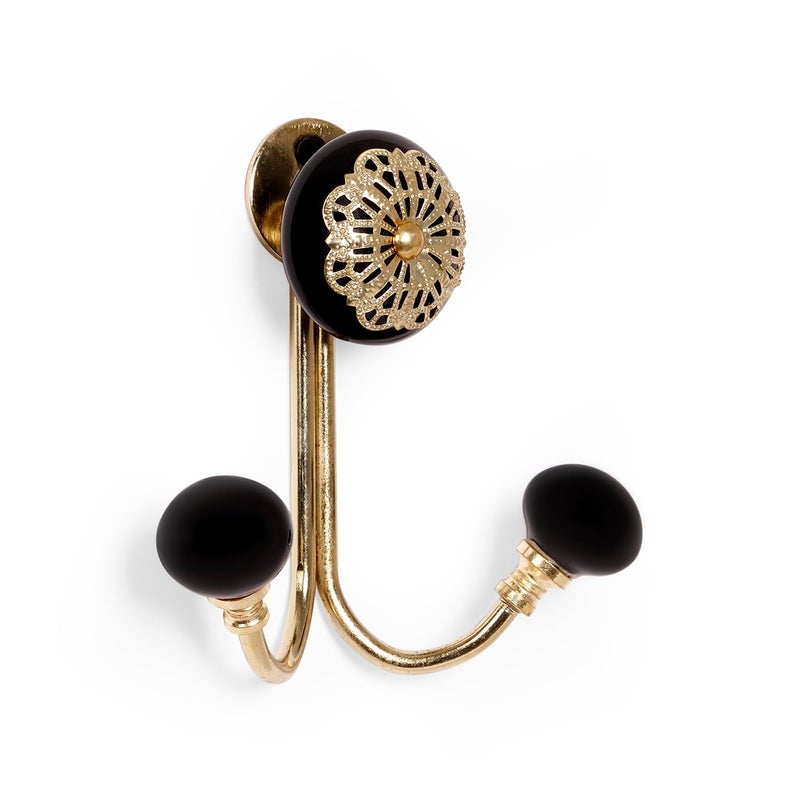 Casa Decor CASADECOR Metal and Ceramic Black Beauty Dual Filigree Hooks Wall Hangers Hangings Cloth Hanger Door Hanger Robe Hooks Antique Hooks Key Holder for Office Wall  - Image 2