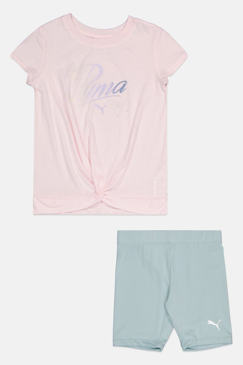 PUMA Kids Girl 2 Pcs Graphic Print Short Sleeve Top And Outdoor Shorts, Multicolor - Image 2