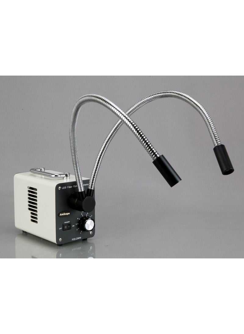 AmScope AmScope LED20WY 20W LED Fiber Optic Dual Gooseneck Lights Microscope Illuminator  - Image 2