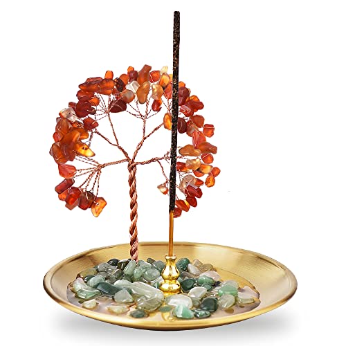 AMEQUOISE Incense Holder for Sticks, Healing Crystal Stone Money Tree Incense Burner, Ash Catcher for Yoga, Meditation and Home Decor - Image 1