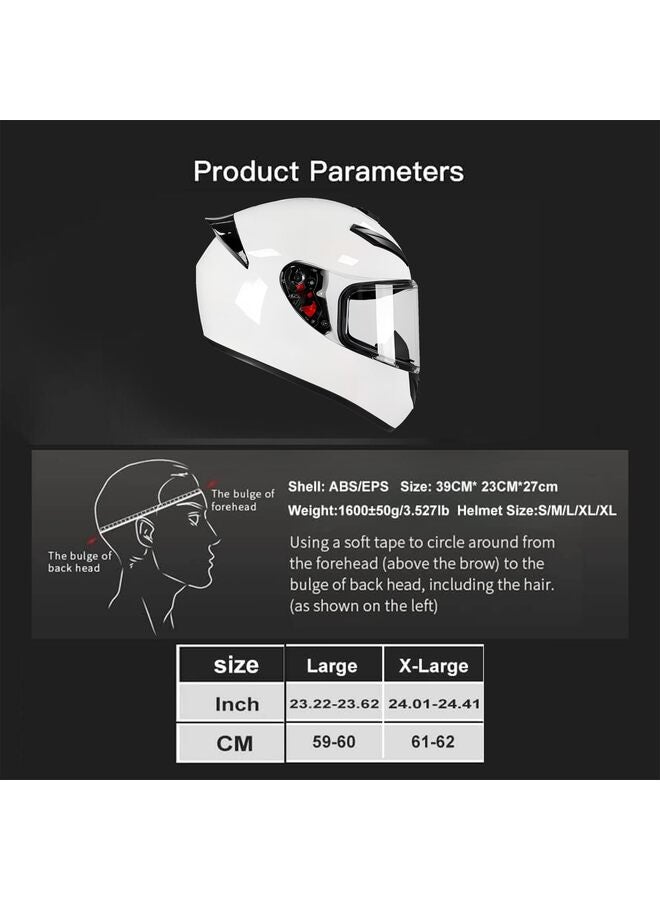 خوذة دراجة نارية تغطي الوجه بالكامل للرجال والنساء، خوذة دراجة نارية رباعية الطبقات مع واقي شمس عالي الدقة من البولي كربونات، خوذة ABS قابلة للتهوية ومناسبة للبالغين (أبيض، مقاس كبير) - Image 2