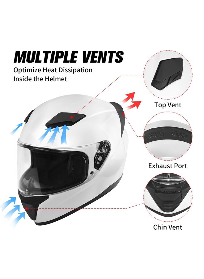 خوذة دراجة نارية تغطي الوجه بالكامل للرجال والنساء، خوذة دراجة نارية رباعية الطبقات مع واقي شمس عالي الدقة من البولي كربونات، خوذة ABS قابلة للتهوية ومناسبة للبالغين (أبيض، مقاس كبير) - Image 3