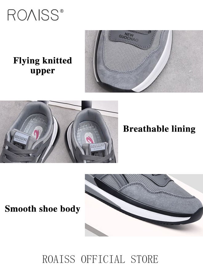 roaiss - Lightweight Trainers for Men Flyknit Mesh Breathable Upper High Agility Sports Shoes Mens Leisure Comfy Lace up Sneakers Non-slip Wear-Resistant Flat Running Shoes Colorblock Sneakers - Image 1