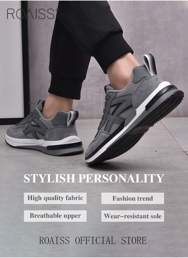 roaiss - Lightweight Trainers for Men Flyknit Mesh Breathable Upper High Agility Sports Shoes Mens Leisure Comfy Lace up Sneakers Non-slip Wear-Resistant Flat Running Shoes Colorblock Sneakers - Image 1