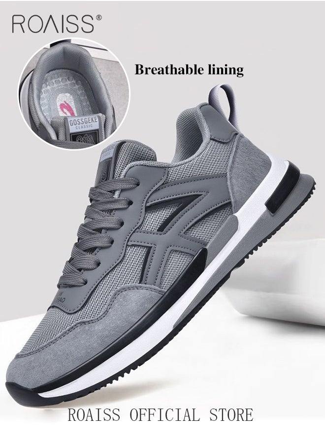 roaiss - Lightweight Trainers for Men Flyknit Mesh Breathable Upper High Agility Sports Shoes Mens Leisure Comfy Lace up Sneakers Non-slip Wear-Resistant Flat Running Shoes Colorblock Sneakers - Image 1