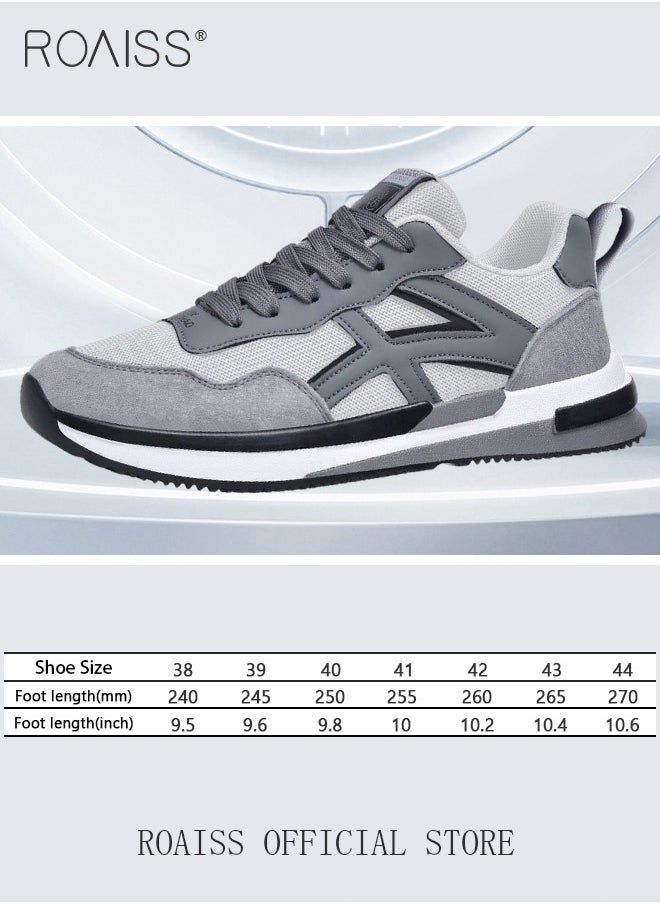 Lightweight Trainers for Men Flyknit Mesh Breathable Upper High Agility Sports Shoes Mens Leisure Comfy Lace up Sneakers Non-slip Wear-Resistant Flat Running Shoes Colorblock Sneakers