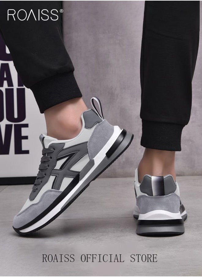 Lightweight Trainers for Men Flyknit Mesh Breathable Upper High Agility Sports Shoes Mens Leisure Comfy Lace up Sneakers Non-slip Wear-Resistant Flat Running Shoes Colorblock Sneakers