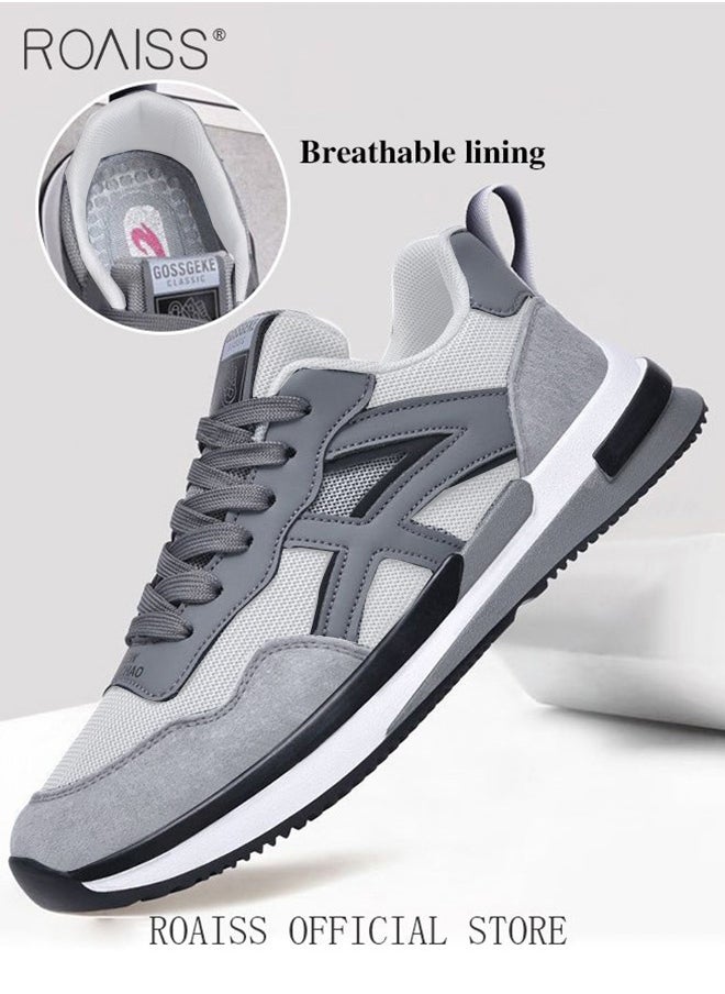 roaiss Lightweight Trainers for Men Flyknit Mesh Breathable Upper High Agility Sports Shoes Mens Leisure Comfy Lace up Sneakers Non-slip Wear-Resistant Flat Running Shoes Colorblock Sneakers  - Image 1