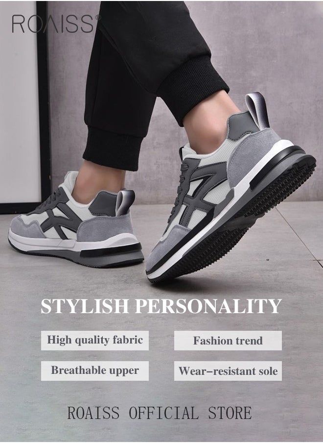 roaiss Lightweight Trainers for Men Flyknit Mesh Breathable Upper High Agility Sports Shoes Mens Leisure Comfy Lace up Sneakers Non-slip Wear-Resistant Flat Running Shoes Colorblock Sneakers  - Image 3