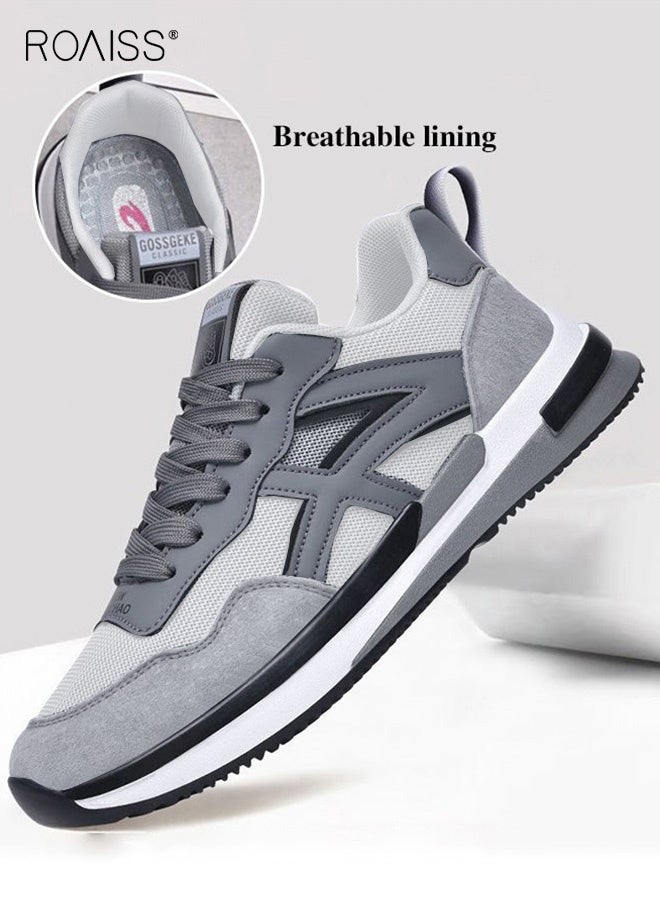 Men Stylish Low Top Sneakers, Lightweight Breathable Trainers for Men, Lace up Non Slip Sports Shoes, Shock Absorbing Athletic Shoes with Soft Lining, Suitable for Daily Wear, Running and Outdoor Activities Grey