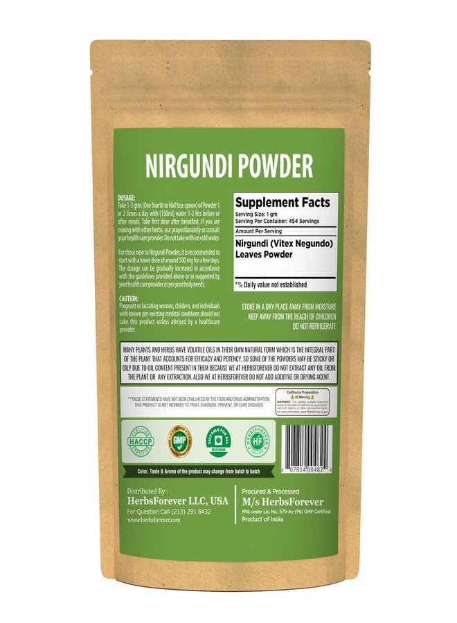 HerbsForever Nirgundi Powder Vitex Negundo Balancing Vata وUshna غير معدل وراثيًا، نباتي 454 جم - Image 2