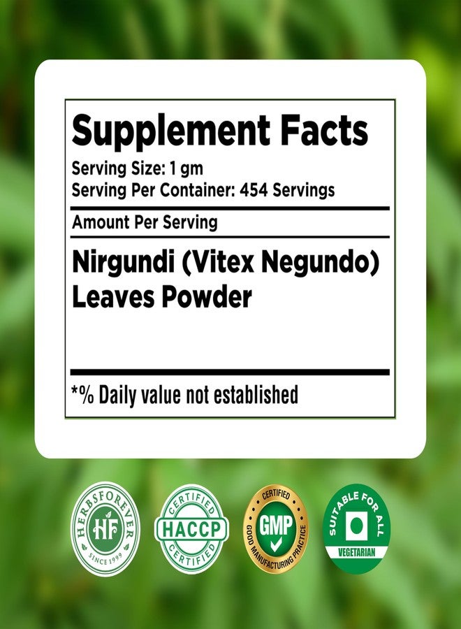 HerbsForever Nirgundi Powder Vitex Negundo Balancing Vata وUshna غير معدل وراثيًا، نباتي 454 جم - Image 4