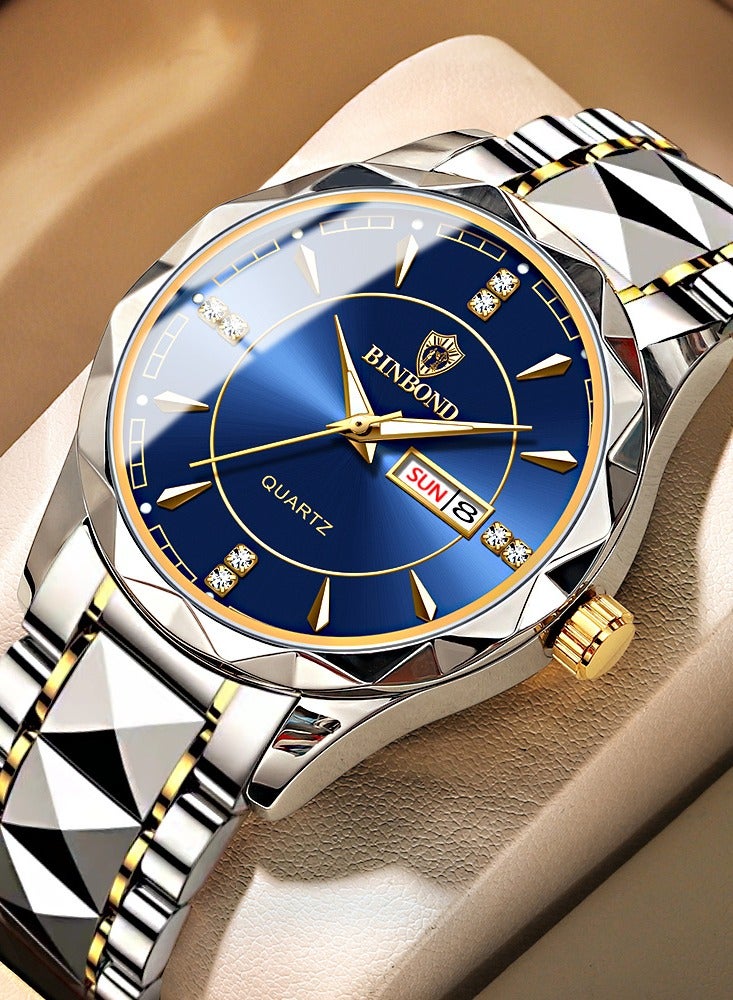 BINBOND ساعة كوارتز مقاومة للماء للرجال من الفولاذ المقاوم للصدأ - أزرق - Image 1